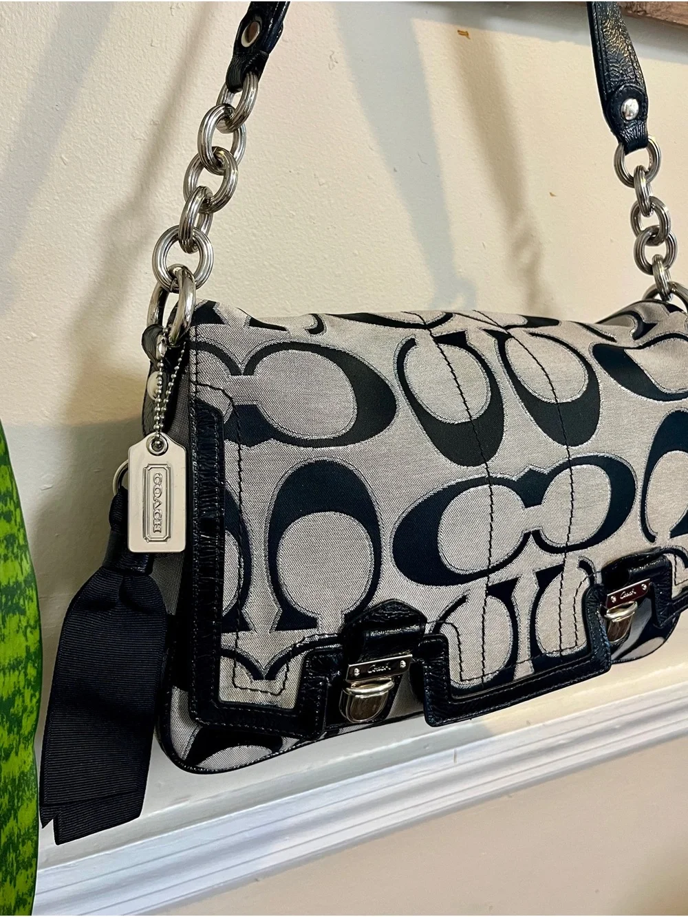 Vintage Y2K Coach SET: Signature Canvas Shoulder Bag and Silver Wallet